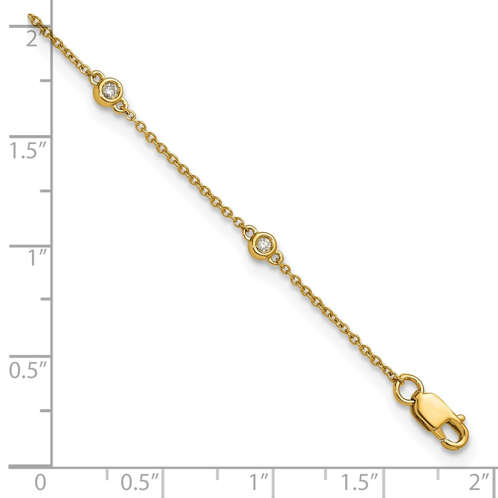 14K Yellow Gold Complete 1/8 carat Bezel-set Diamond and Cable Chain 8-Station 9 Inch Anklet