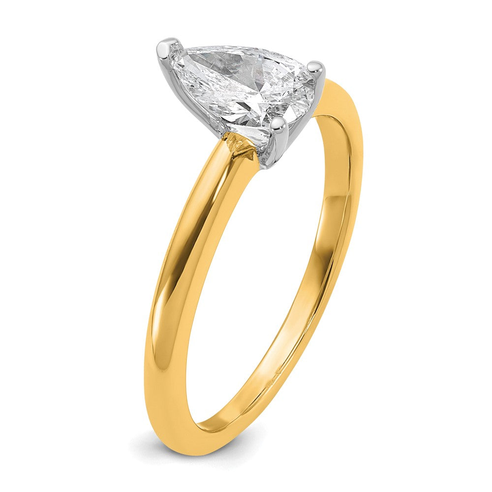 14K Two-Tone Gold Two-tone 3/4 carat Certified Lab Grown Diamond VS+ F+ Pear Solitaire Complete Engagement Ring