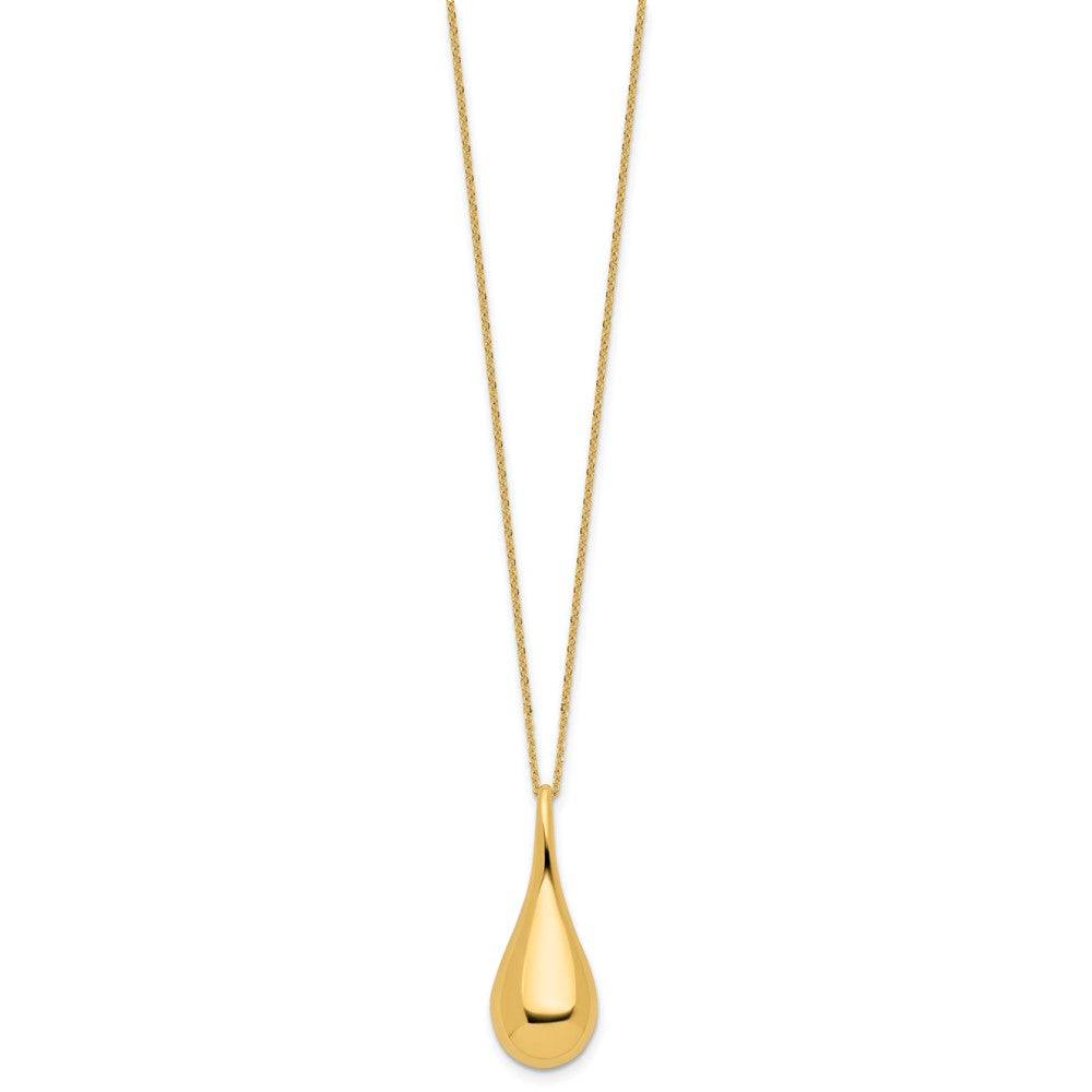 14K Yellow Gold Polished Hollow Teardrop Pendant 18 Inch Necklace