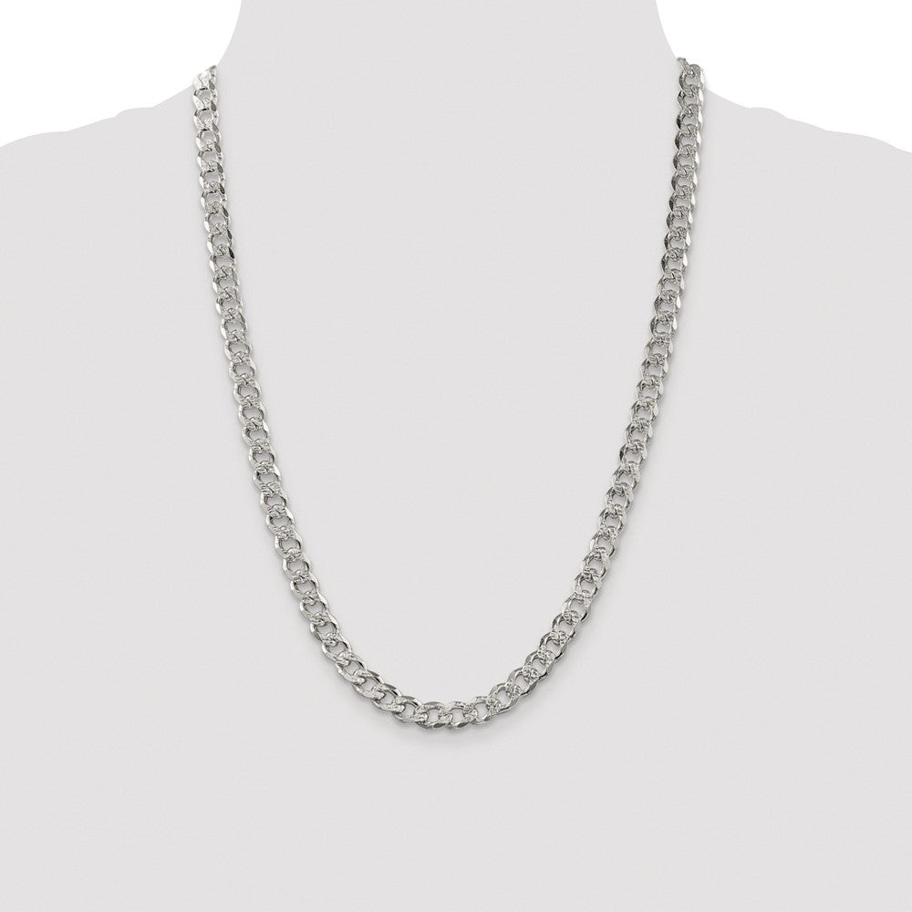 Sterling Silver Rhodium-plated 7.5mm Pav‚ Curb 24 Inch Chain