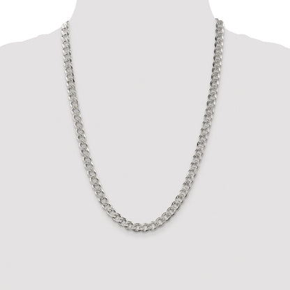 Sterling Silver Rhodium-plated 7.5mm Pav‚ Curb 24 Inch Chain