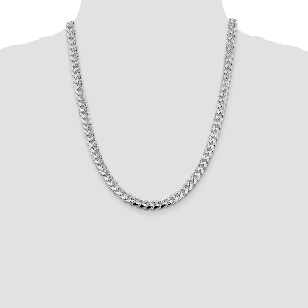 Sterling Silver Rhodium-plated 7.35mm Domed w/ Side D/C Curb 22 Inch Chain