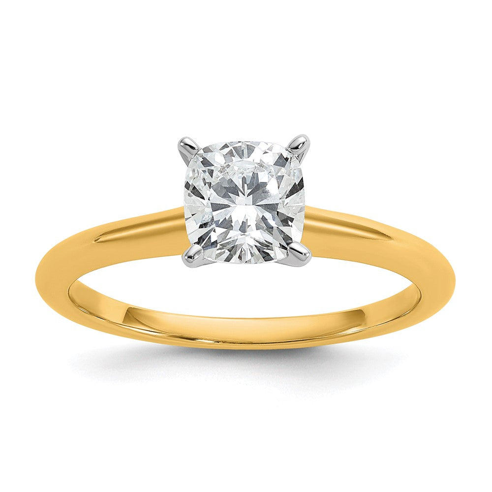 14K Two-Tone Gold Two-tone 1 carat Certified Lab Grown Diamond VS+ F+ Cushion Complete Solitaire Engagement Ring