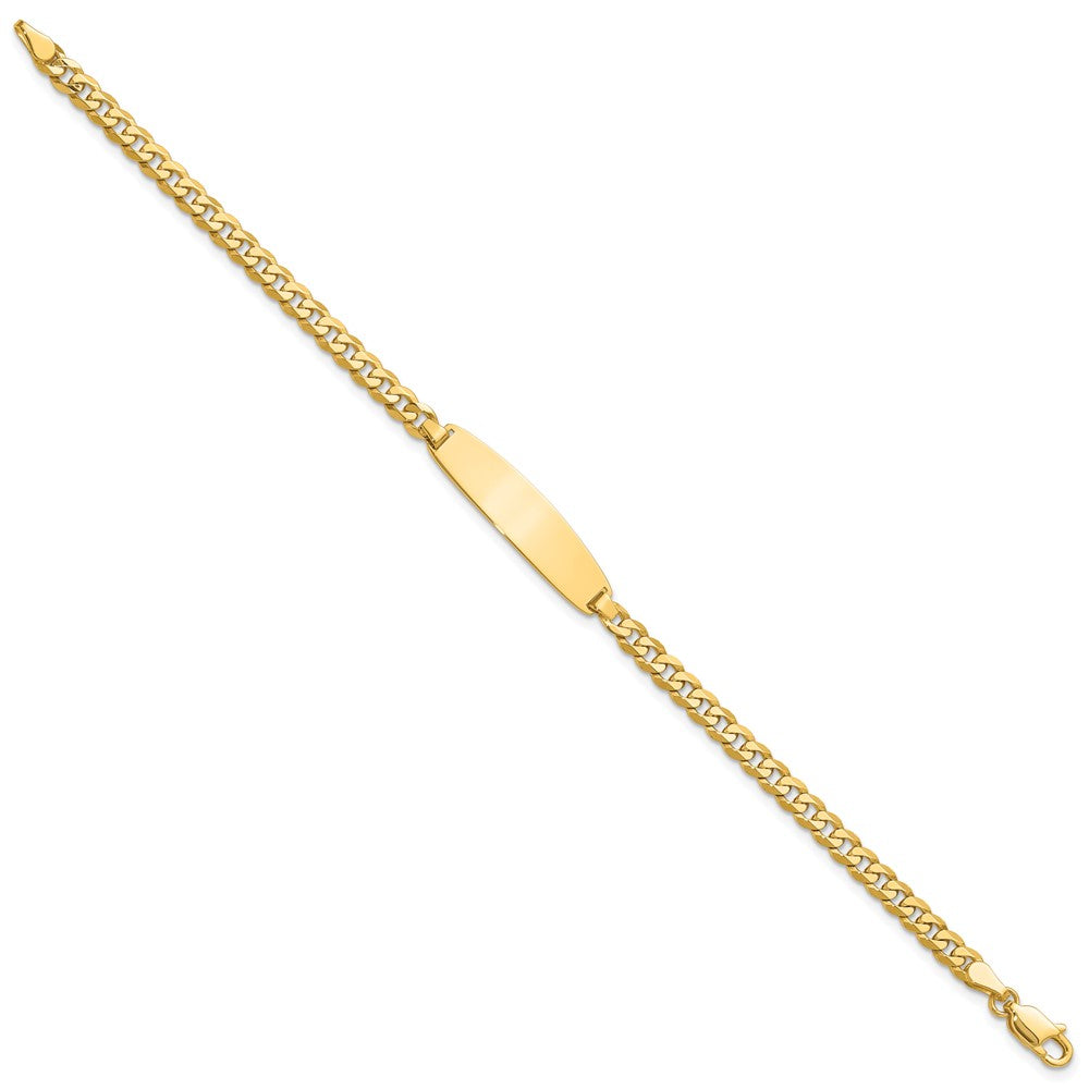 14K Yellow Gold Polished Solid Chain/Solid Plate Flat Curb Link Rounded 32.5x7.4mm Plate 8 Inch ID Bracelet