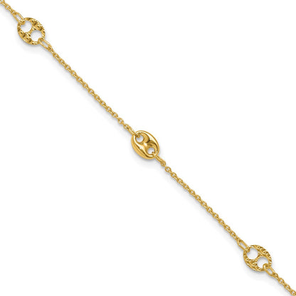 10K Yellow Gold Mariner Link 5-Station 10 Inch Plus 1 Inch Extender - Total 11 Inch Anklet