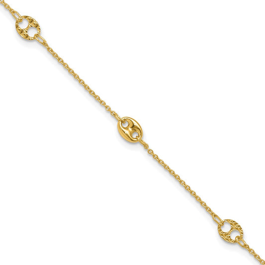 10K Yellow Gold Mariner Link 5-Station 10 Inch Plus 1 Inch Extender - Total 11 Inch Anklet