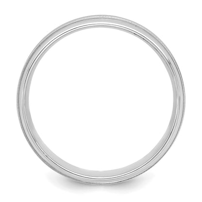 14K White Gold 6mm Standard Weight Comfort Fit Brushed Satin/Polished Milgrain Grooved Edge Wedding Band Ring