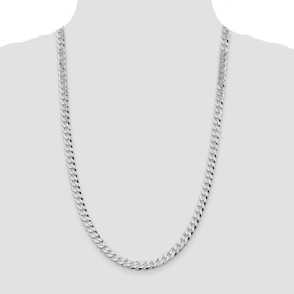 Sterling Silver Rhodium-plated 7mm Beveled Curb 26 Inch Chain