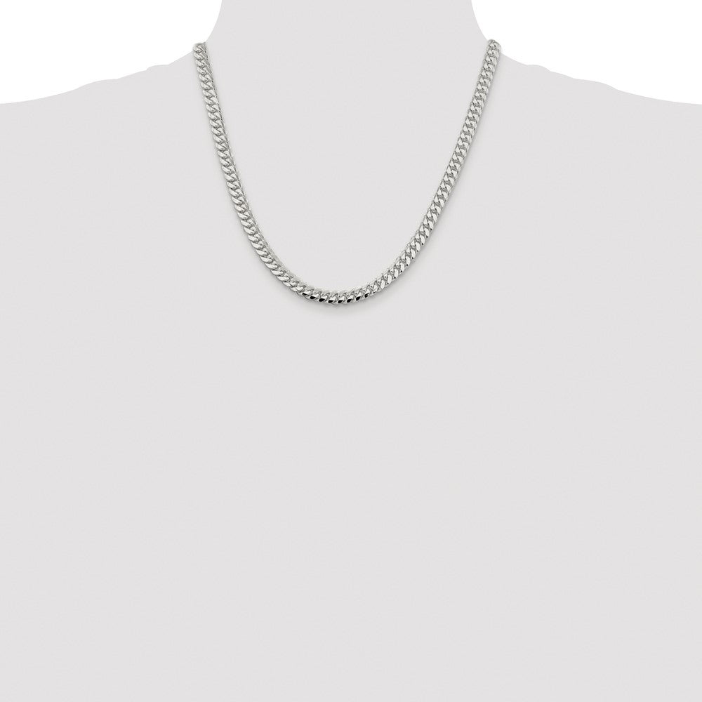 Sterling Silver Rhodium-plated 6.4mm Polished Domed Curb 20 Inch Chain