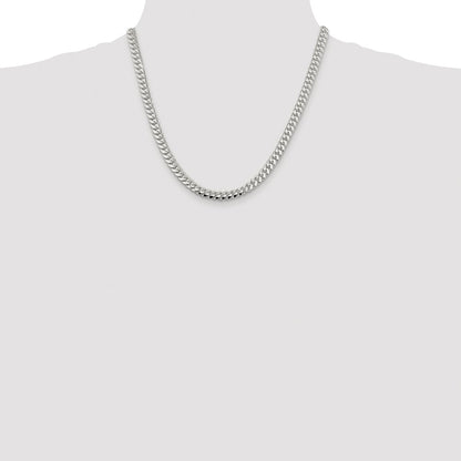 Sterling Silver Rhodium-plated 6.4mm Polished Domed Curb 20 Inch Chain