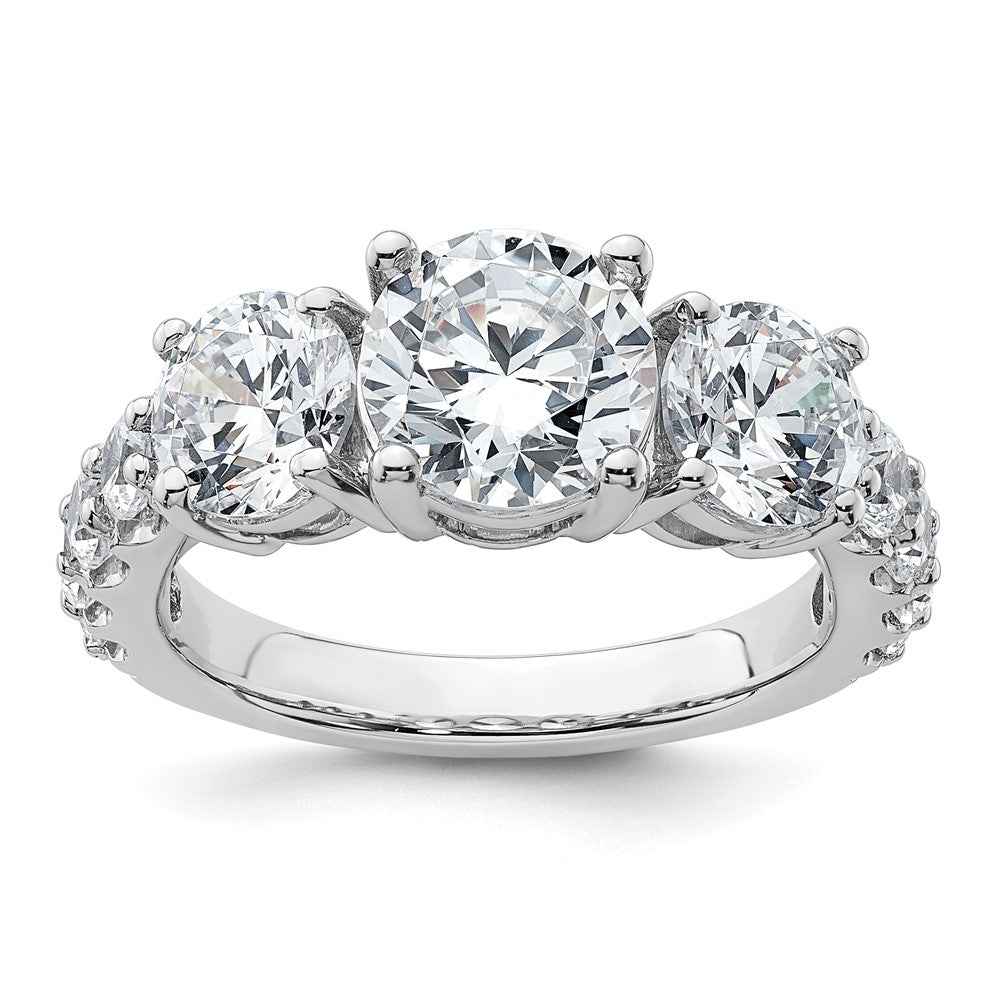 14K White Gold 4 carat Lab Grown Diamond VS+ F+ Round Complete Three Stone Engagement Ring