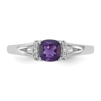 14K White Gold Polished Diamond and Amethyst Fashion Ring