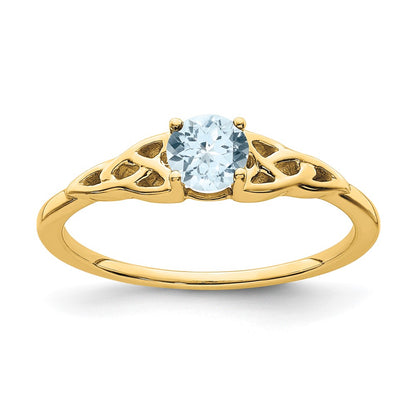 14K Yellow Gold 4.5mm Round Aquamarine Celtic Knot Ring
