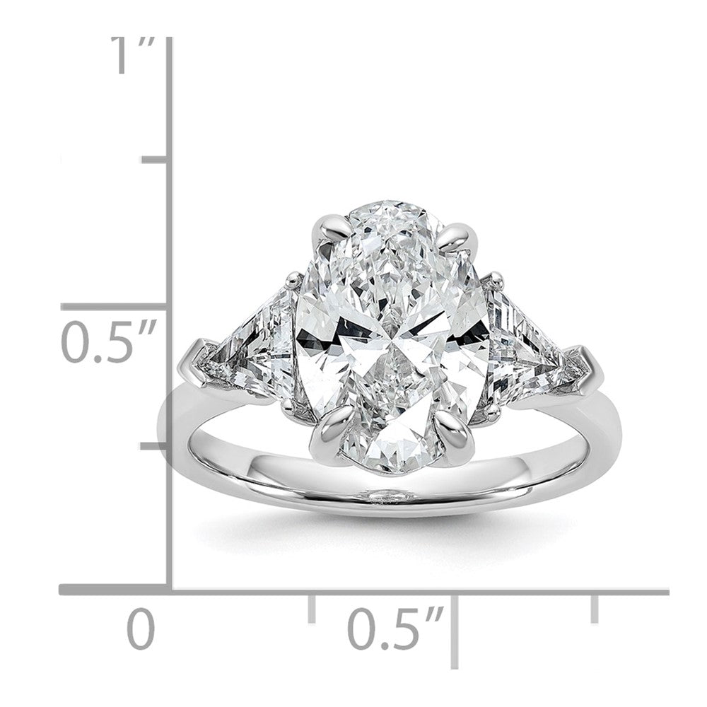 14K White Gold 4 1/8 carat Certified Lab Grown Diamond VS+ F+ Complete Oval and Trillion Three Stone Engagement Ring