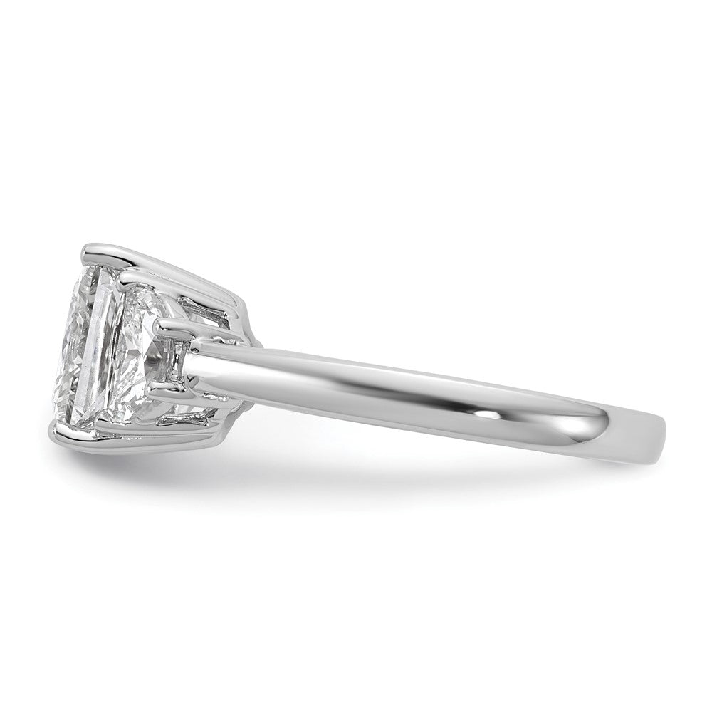 14K White Gold 3 1/8 carat Certified Lab Grown Diamond VS/SI+ G+ Princess and Half Moon Complete Three Stone Engagement Ring