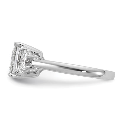 14K White Gold 3 1/8 carat Certified Lab Grown Diamond VS/SI+ G+ Princess and Half Moon Complete Three Stone Engagement Ring