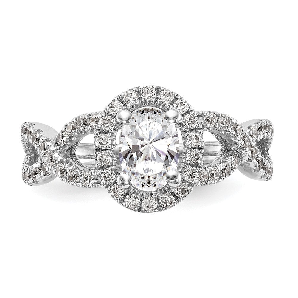 14K White Gold Halo Twist (Holds 1 carat (7.5x5.5mm) Oval Center) 3/4 carat Diamond Semi-Mount Engagement Ring