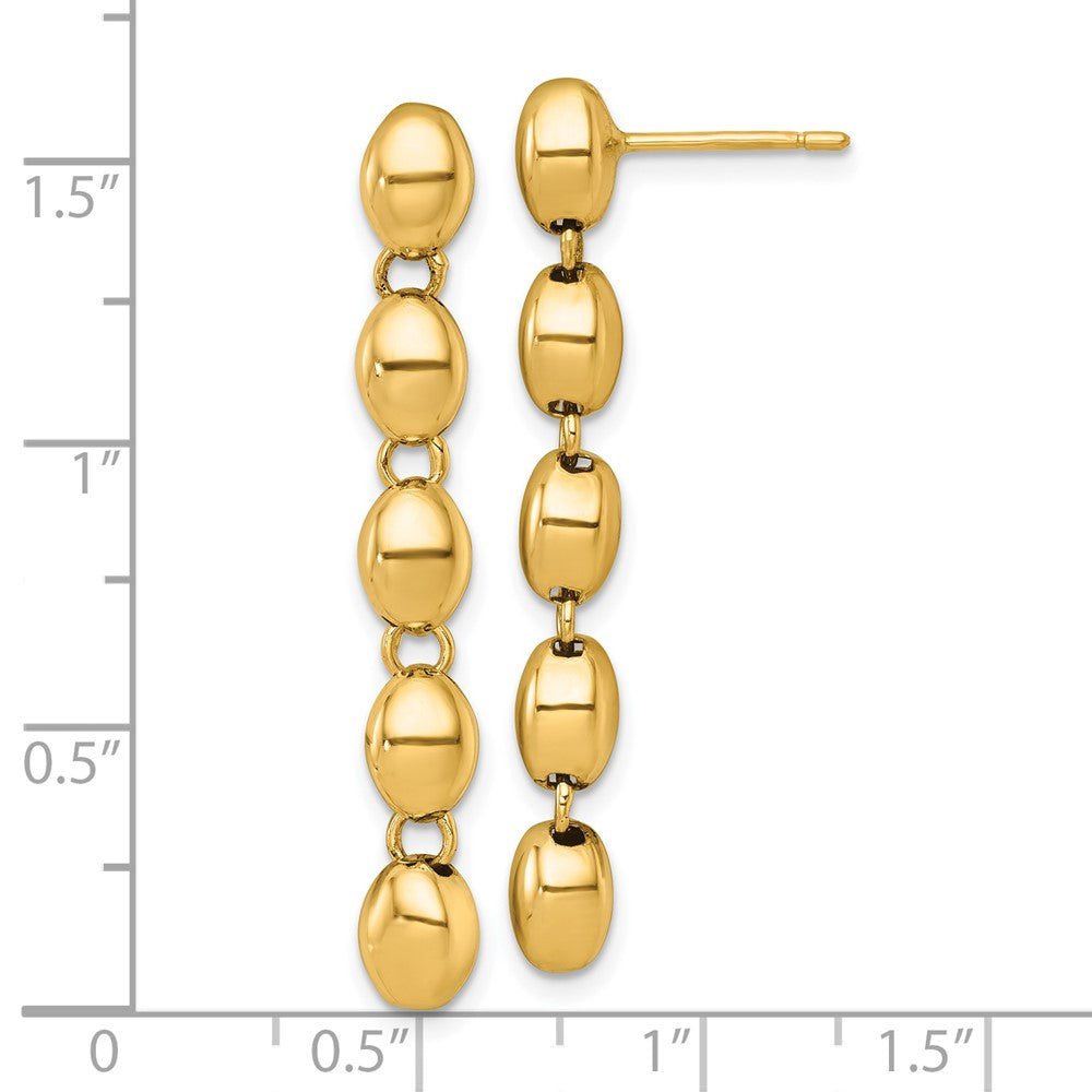 14K Yellow Gold Polished Oval Beaded Dangle Post Earrings