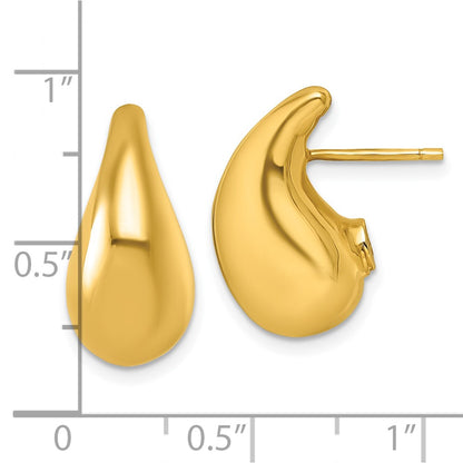 14K Yellow Gold Polished 3D Curved Puffed Teardrop Post Earrings