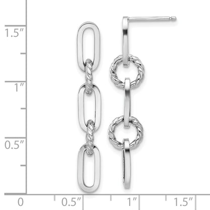 14K White Gold Polished and Textured Chain Link Dangle Post Earrings