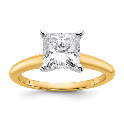 14K Two-Tone Gold Two-tone 2 carat Certified Lab Grown Diamond VS+ F+ Princess Complete Solitaire Engagement Ring