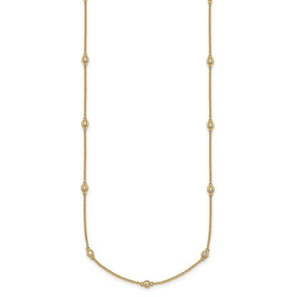 14K Yellow Gold Complete 1/5 carat Bezel-set Diamond and Cable Chain 13-Station 16 Inch Necklace