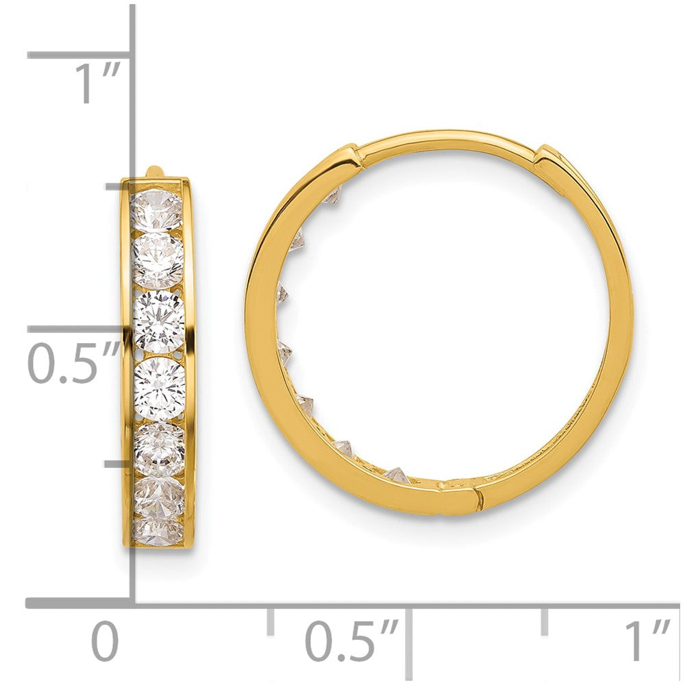 14K Yellow Gold Polished CZ 4x18mm Huggie Hoop Earrings