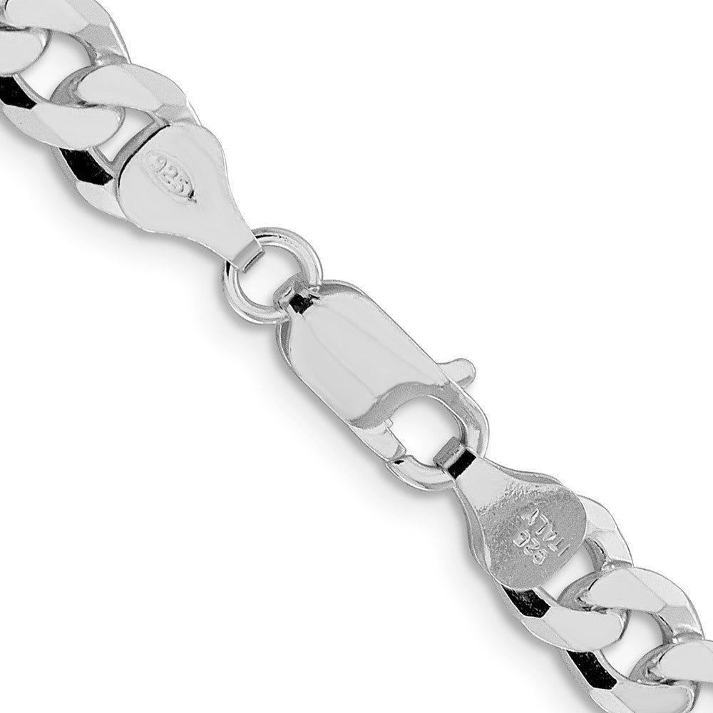 Sterling Silver Rhodium-plated 7mm Beveled Curb 24 Inch Chain