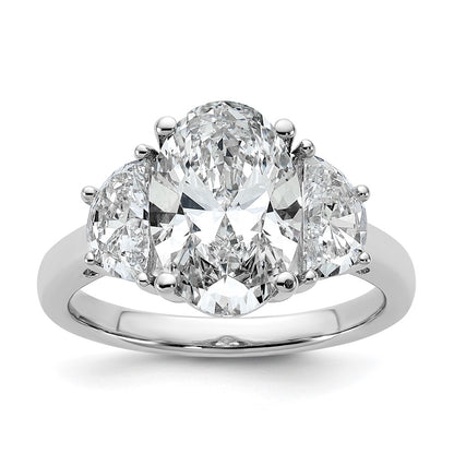 14K White Gold 1 carat Lab Grown Diamond VS/SI+ G+ Half Moon and 3 carat Oval Center Semi Mount Three Stone Engagement Ring