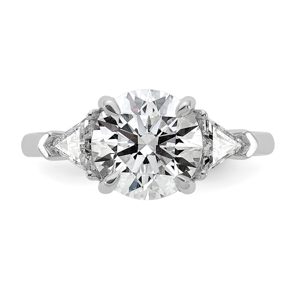 14K White Gold 5/8 carat Lab Grown Diamond VS/SI+ G+ Triangle 2 1/2 carat Round Semi Mount Three Stone Engagement Ring