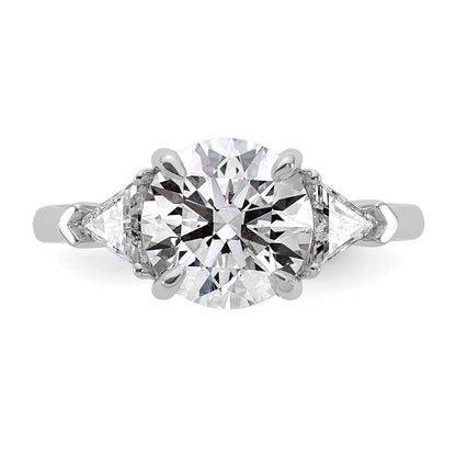 14K White Gold 5/8 carat Lab Grown Diamond VS/SI+ G+ Triangle 2 1/2 carat Round Semi Mount Three Stone Engagement Ring
