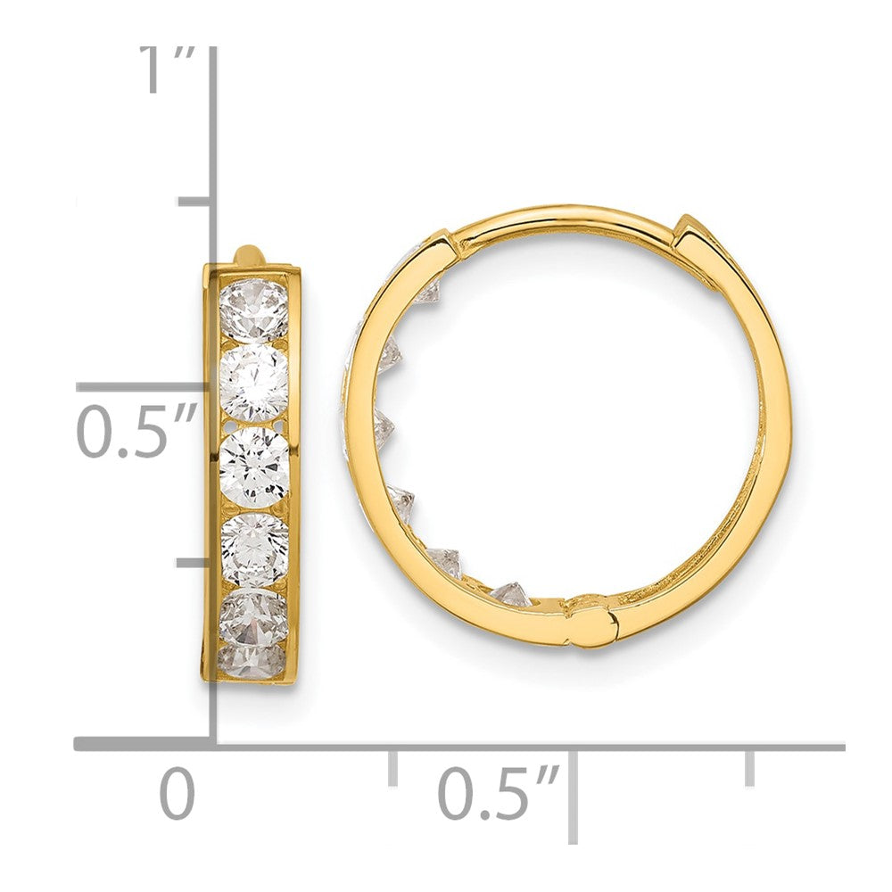 14K Yellow Gold Polished CZ 4x16mm Huggie Hoop Earrings