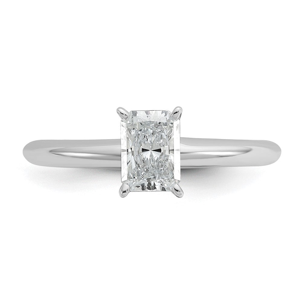 14K White Gold 3/4 carat Lab Grown Diamond VS+ F+ Radiant Solitaire Complete Engagement Ring