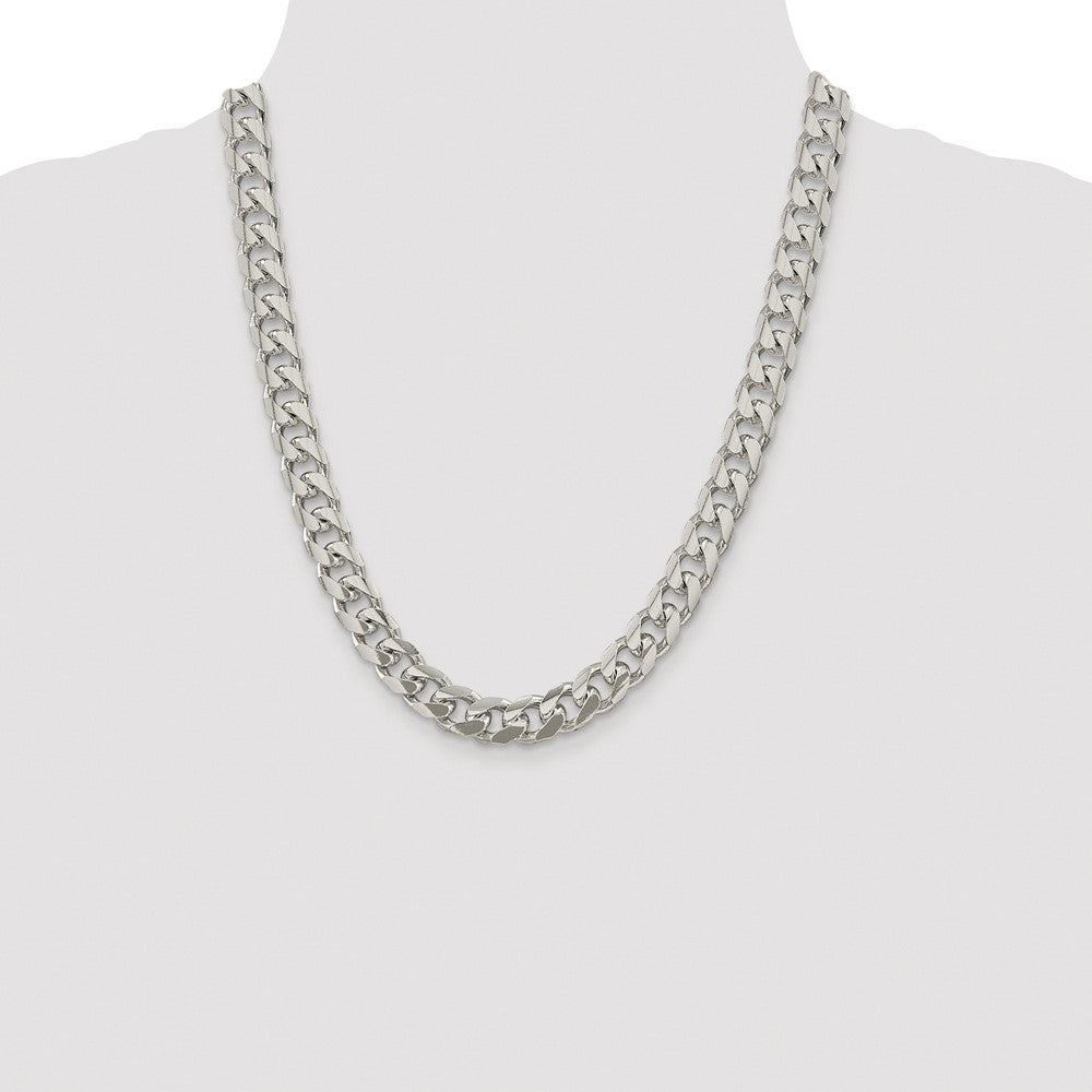 Sterling Silver Rhodium-plated 10.5mm Domed w/ Side D/C Curb 22 Inch Chain