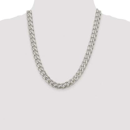 Sterling Silver Rhodium-plated 10.5mm Domed w/ Side D/C Curb 22 Inch Chain
