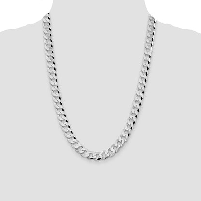 Sterling Silver Rhodium-plated 10.6mm Beveled Curb 24 Inch Chain