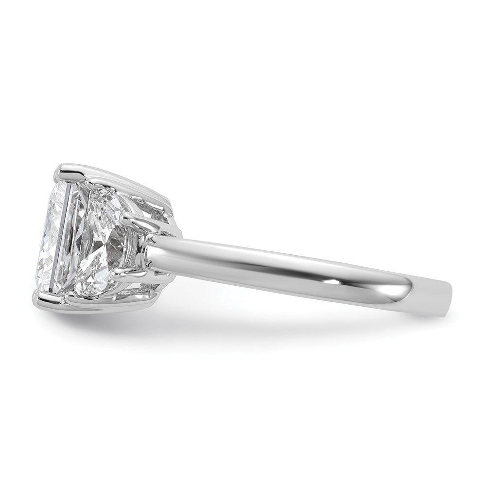 14K White Gold 4 carat Certified Lab Grown Diamond VS+ F+ Princess and Half Moon Complete Three Stone Engagement Ring