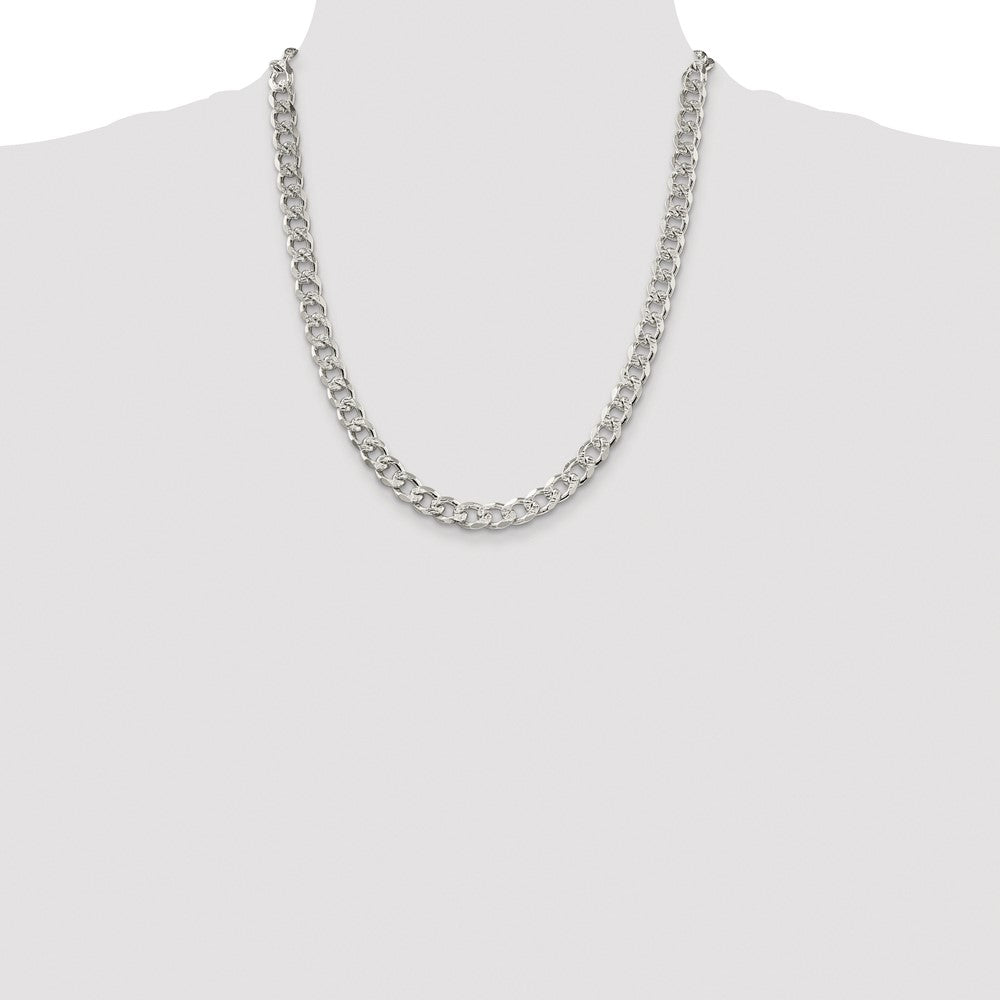 Sterling Silver Rhodium-plated 8.3mm Pav‚ Curb 22 Inch Chain