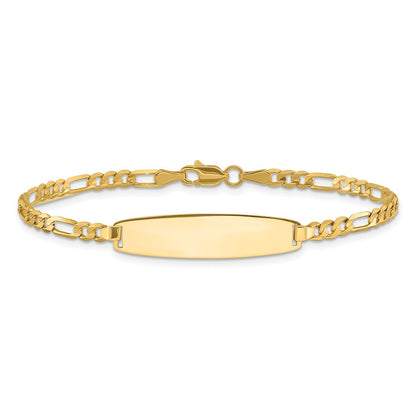 14K Yellow Gold Polished Solid Chain/Solid Plate 3.0mm Figaro Link 25.5x7.3mm Plate 7 Inch ID Bracelet