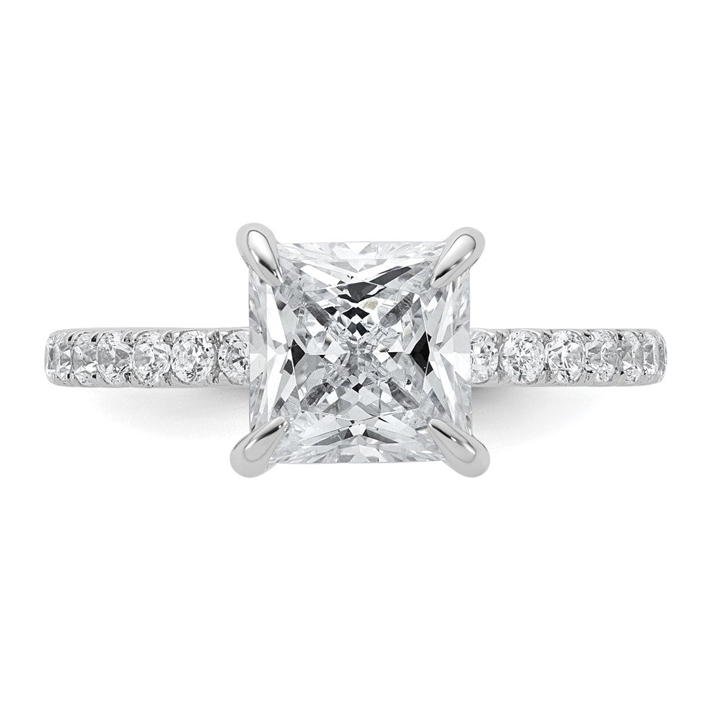 14K White Gold 2 1/2 carat Certified Lab Grown Diamond VS+ F+ Princess Complete Solitaire with Flair Engagement Ring