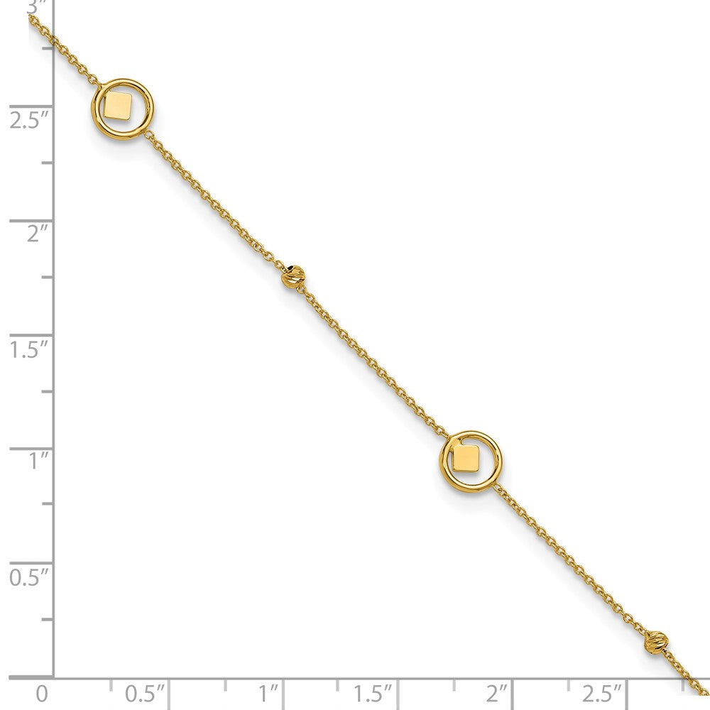 14K Yellow Gold Geometric and Diamond-cut Beads 9 Inch Plus 1 Inch Extender - Total 10 Inch Anklet