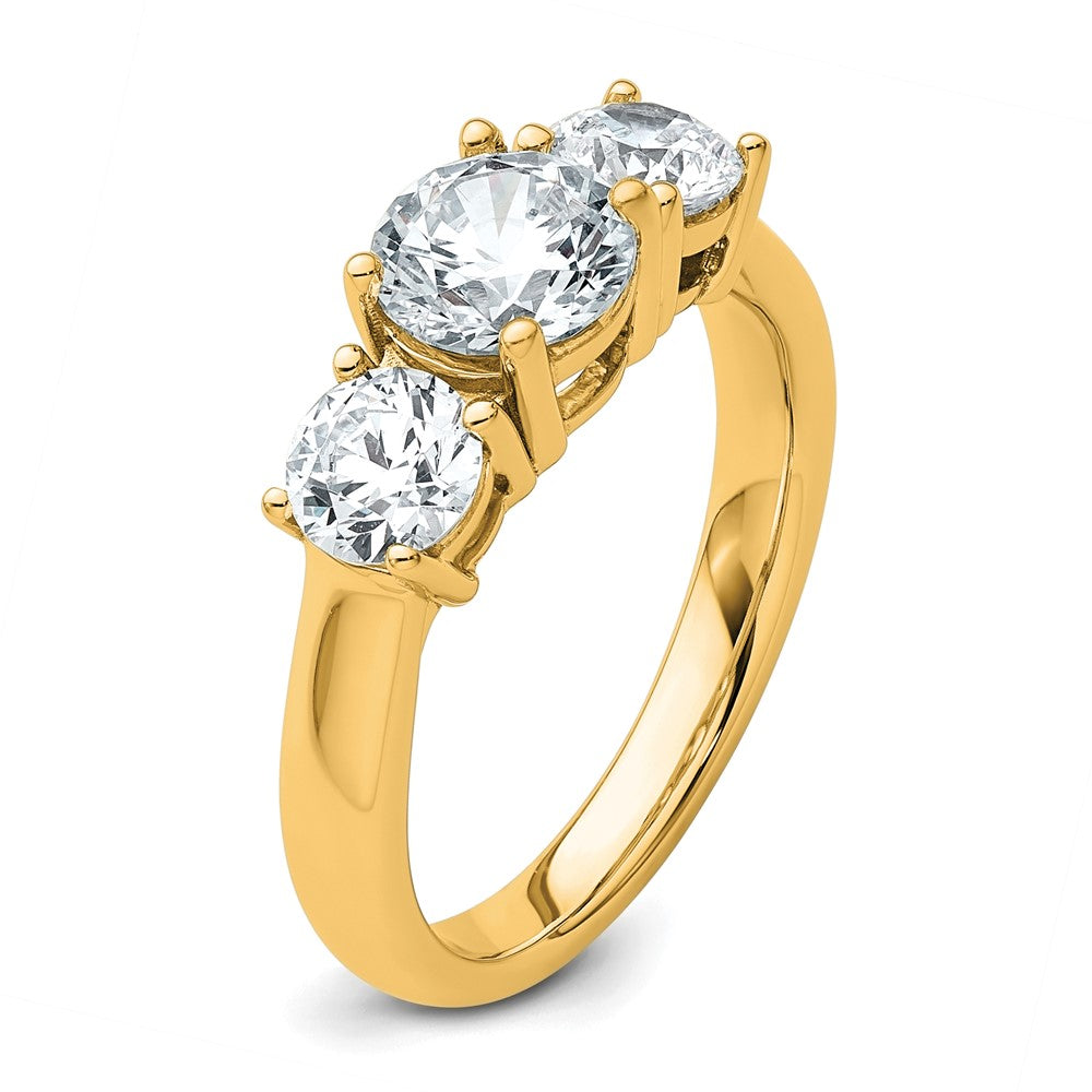 14K Yellow Gold 2 carat Lab Grown Diamond VS+ F+ Three Stone Complete Engagement Ring