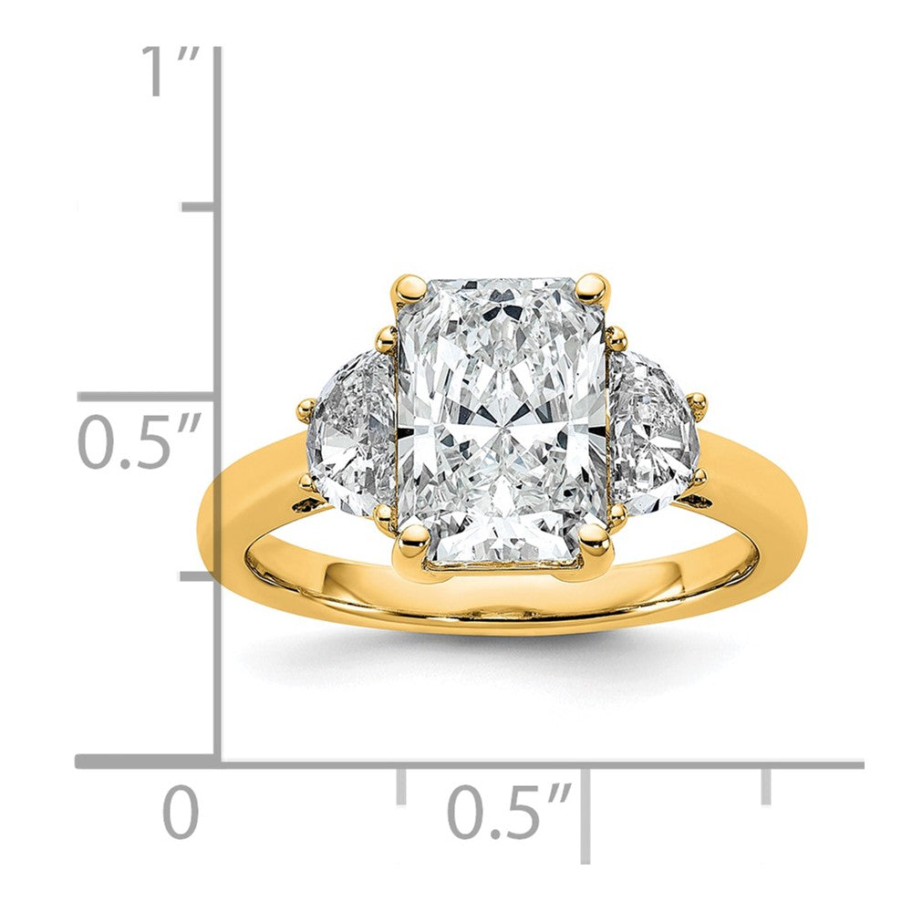 14K Yellow Gold 5/8 carat Lab Grown Diamond VS+ F+ Half Moon 2 1/2 carat Radiant Center Semi Mount Engagement Ring