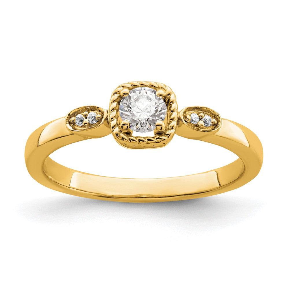 14K Yellow Gold Rope Edge Petite 1/4 carat Round Diamond Complete Promise/Engagement Ring