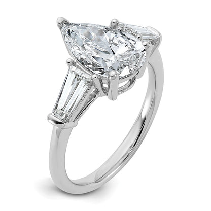 14K White Gold 3 1/3 carat Certified Lab Grown Diamond VS+ F+ Pear and Tapered Baguette Complete Engagement Ring