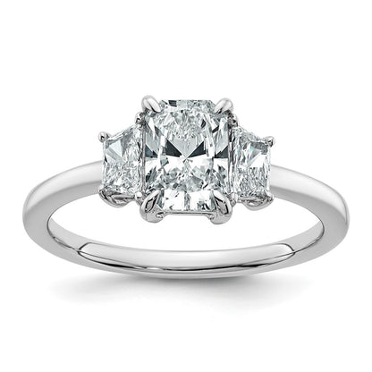 14K White Gold 1 3/8 carat Lab Grown Diamond VS+ F+ Radiant and Trapezoid Complete Three Stone Engagement Ring