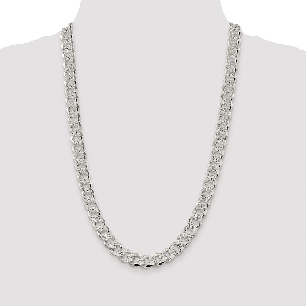 Sterling Silver Rhodium-plated 11.0mm Pav‚ Curb 26 Inch Chain
