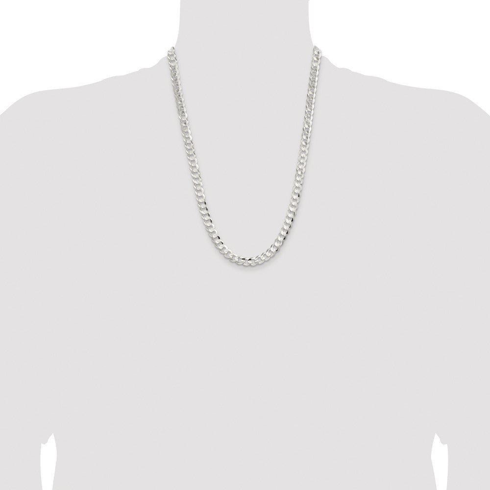 Sterling Silver Rhodium-plated 7.8mm Concave Beveled Curb 24 Inch Chain