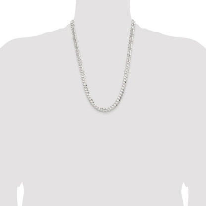 Sterling Silver Rhodium-plated 7.8mm Concave Beveled Curb 24 Inch Chain