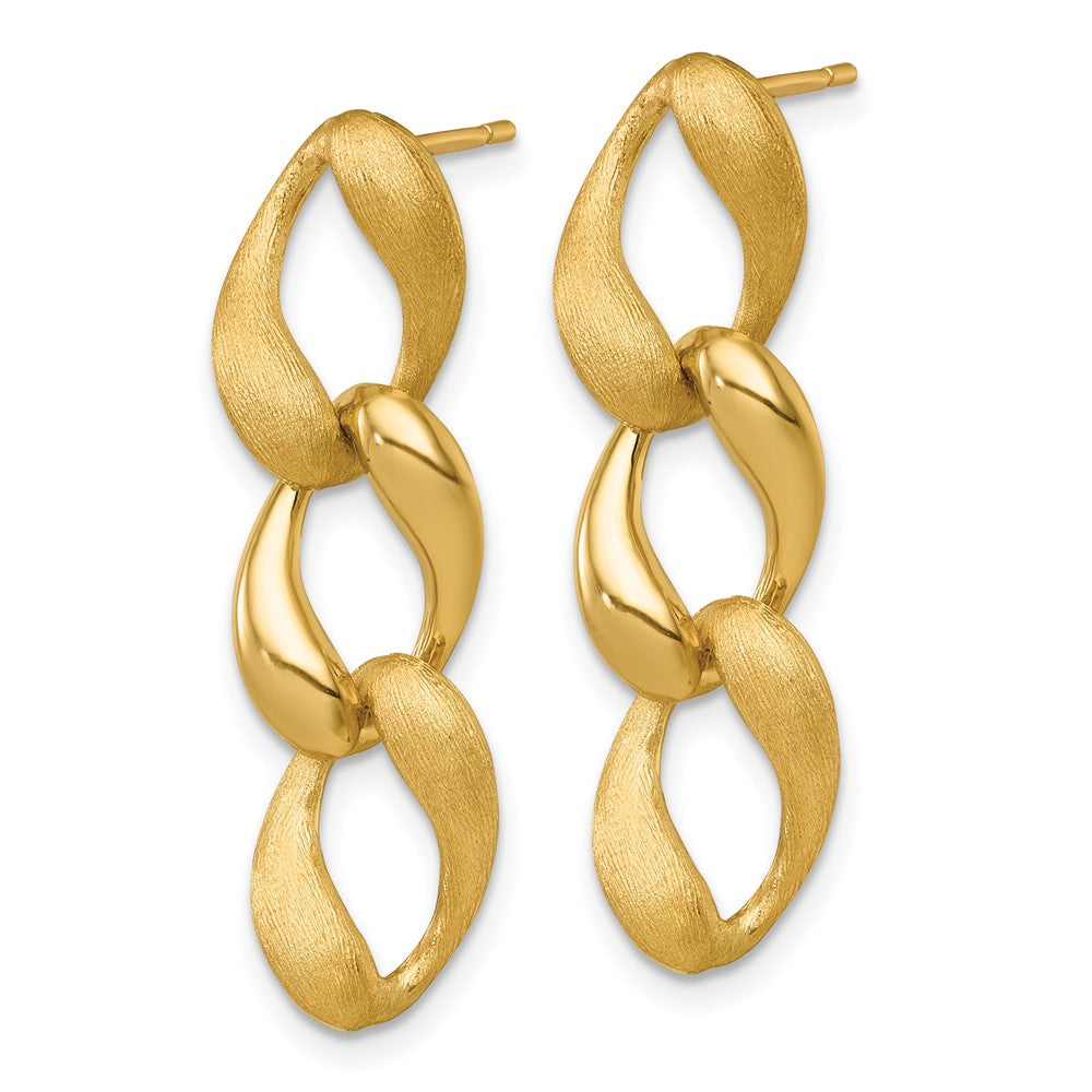 14K Yellow Gold Brushed and Polished Fancy Curb Link Dangle Post Earrings